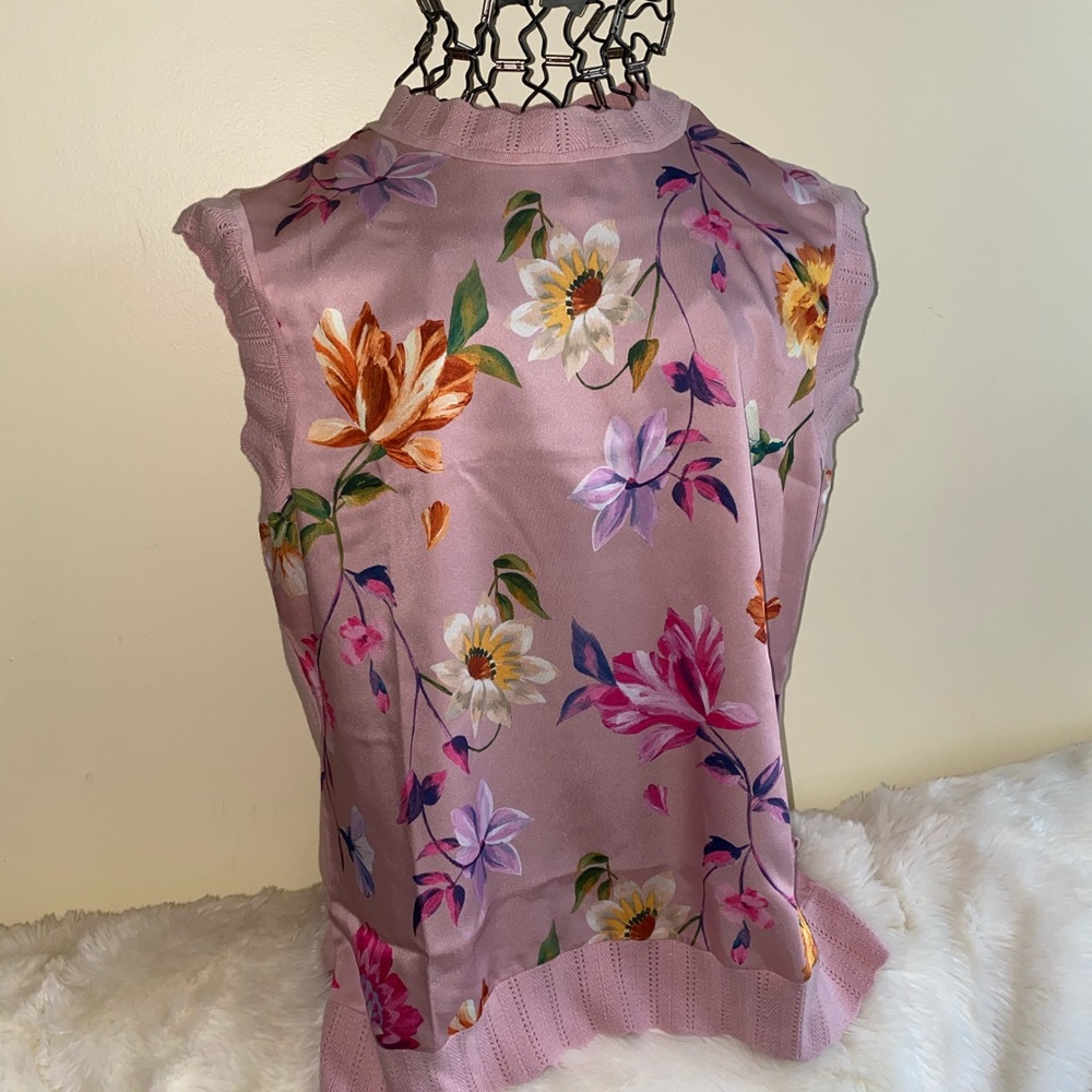 Ted Baker London Floral Pointelle Knit Sleeveless Top, Size L = EU 4